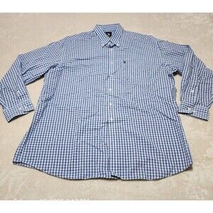 U. S. Polo Assn Button Down Dress Shirt Men's Size XL Blue Plaid Indigo Oxford